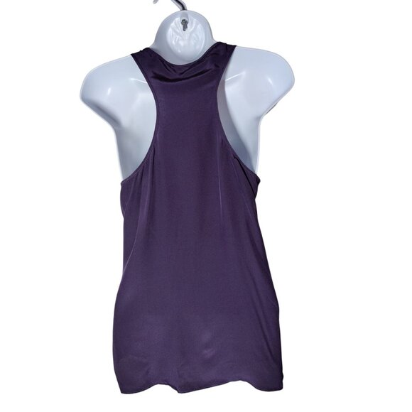 Matty M 100% Silk Low Cut Tank Top Dark Purple Beaded Fringe M - Picture 3 of 6